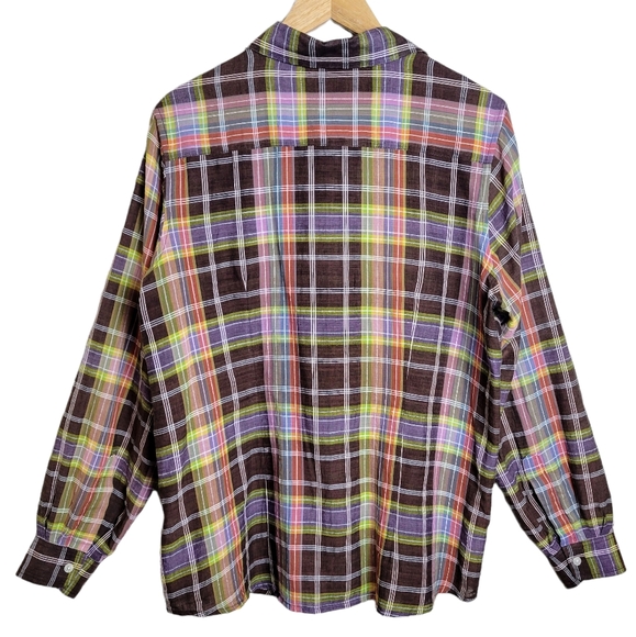 Orvis 100% Cotton Plaid Button Down Shirt Brown Purple Green Size Large … - Picture 5 of 6